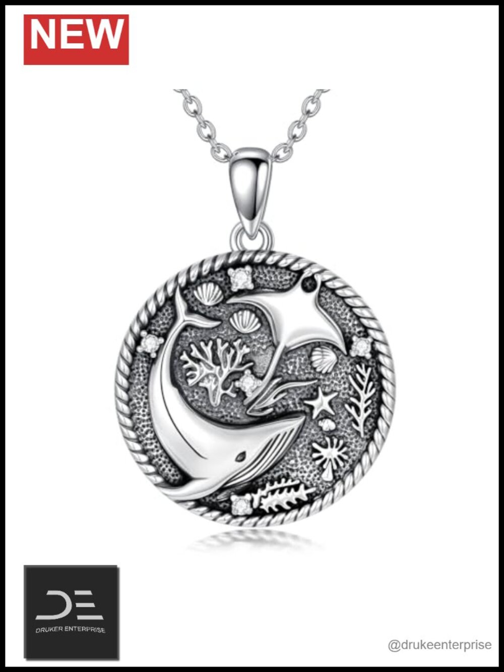 925 Sterling Silver Sea Life Pendant Necklace with Lab Grown Diamond